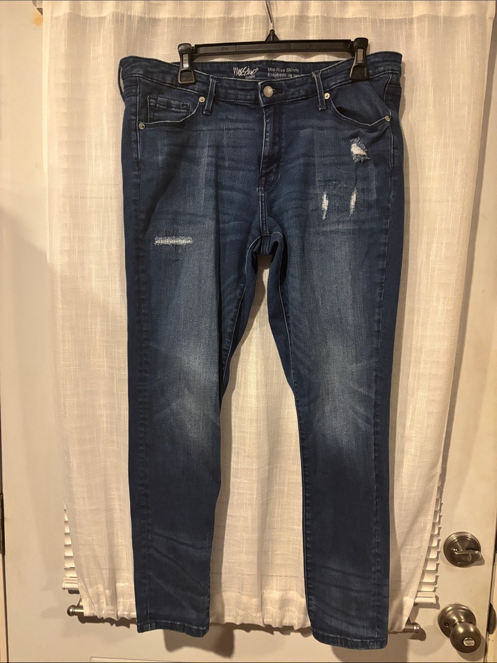 Mossimo Supply Co. Dark Blue Distressed Skinny Jeans
